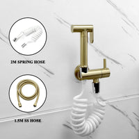 Douchette WC Laiton Eau Froide avec Robinet d'Arrêt, Flexible Inox ou Spiralé