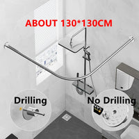 Barre Rideau de Douche d'Angle Inox Chromé, 80 à 130 cm