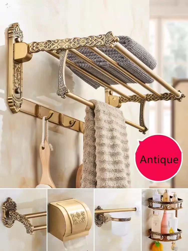 Accessoires Salle de Bain Bronze Antique Ciselé en Aluminium à la Pièce, 13 Articles