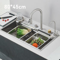 Évier Cuisine Inox Cascade Multifonction, Robinet Inclus, 60 à 80 cm