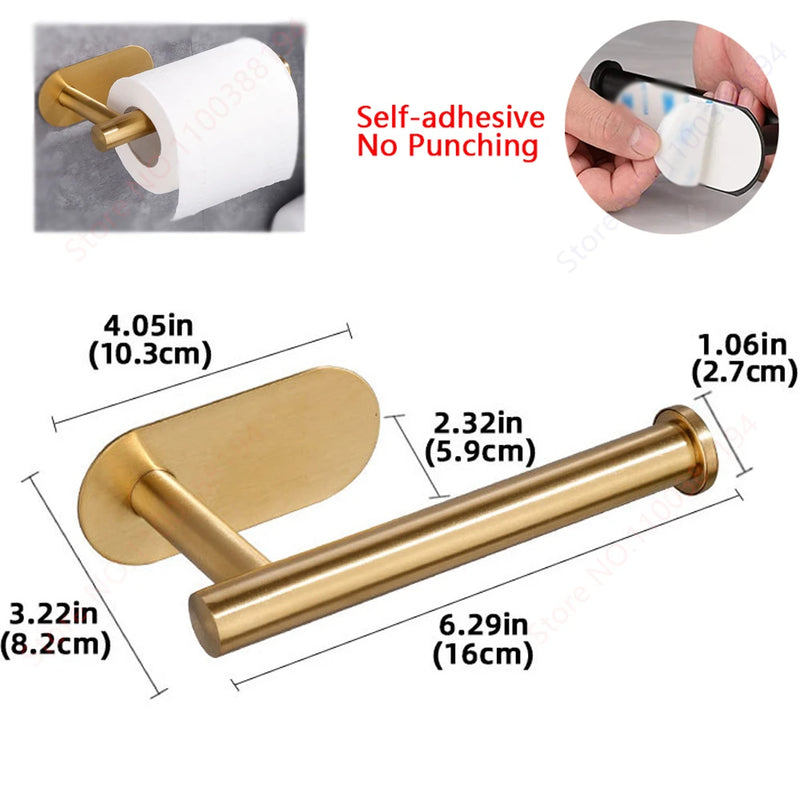 Accessoires Salle de Bain Adhésifs Sans Perçage Noir, Doré ou Argent à la Pièce, 24 Articles