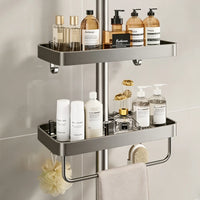 Étagère de Douche Aluminium Gris pour Colonne, Sans Perçage, 1 ou 2 Plateaux