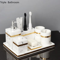 Accessoires Salle de Bain Effet Marbre et Doré à la Pièce, 7 Articles