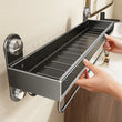 Étagère Salle de Bain Inox Gris Anthracite, Sans Perçage, Barre en Option