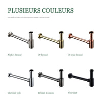 Siphon de Lavabo Laiton Mural Réglable 20,8 à 28,2 cm, 6 Finitions