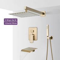 Douche Encastrable Or Brossé 2 ou 3 Voies, Pommeau Carré 20 à 40 cm