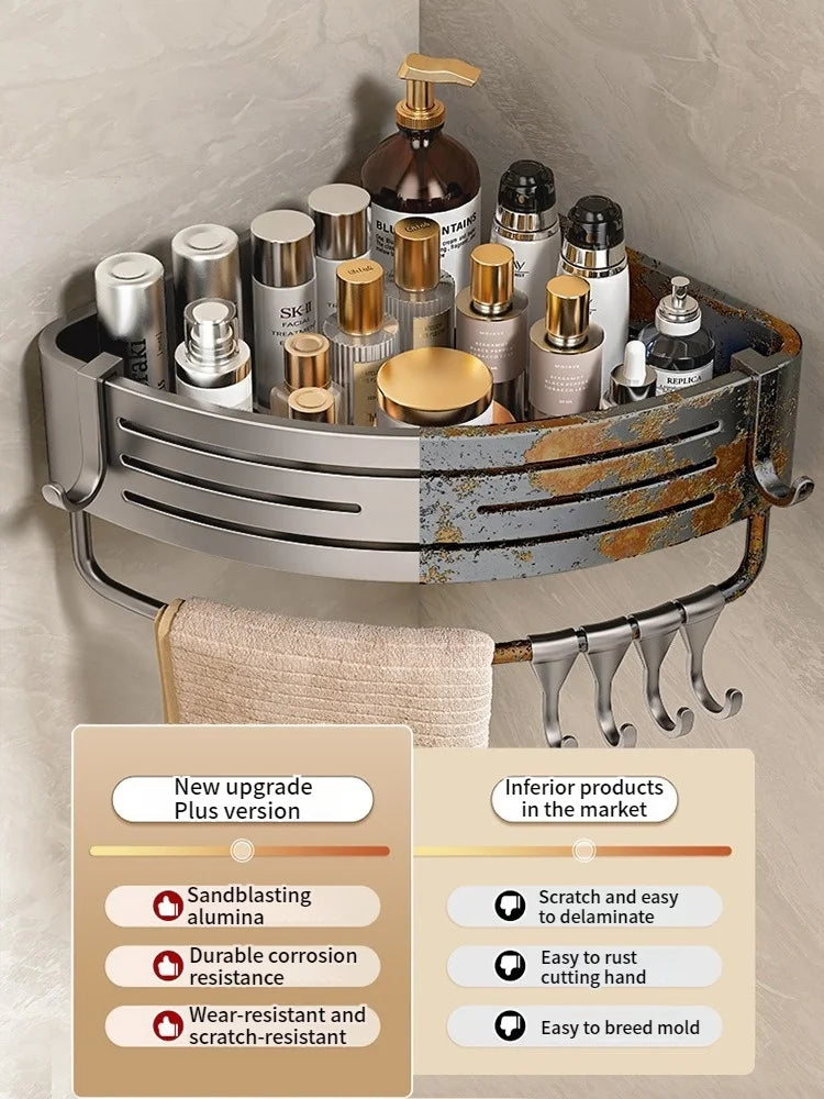 Étagère de Salle de Bain Sans Perçage Triangulaire ou Carrée 68 cm