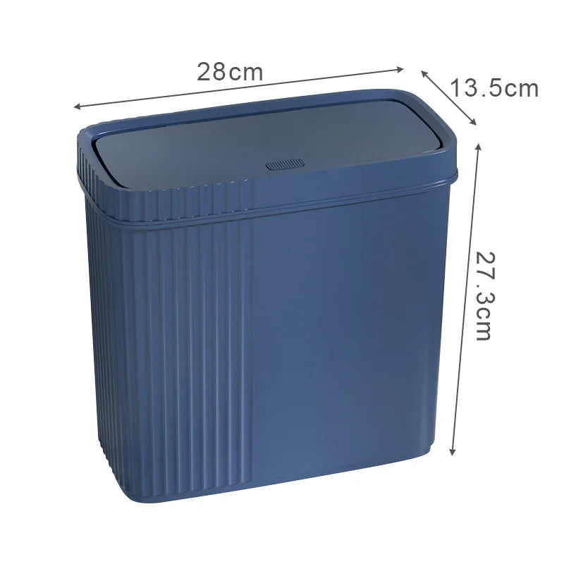Poubelle Salle de Bain Étroite Nervurée avec Couvercle à Pression 28 cm