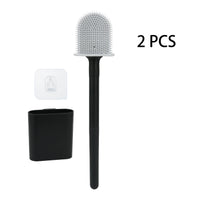 Brosse WC Silicone à Long Manche avec Support Mural Adhésif, Noir ou Blanc