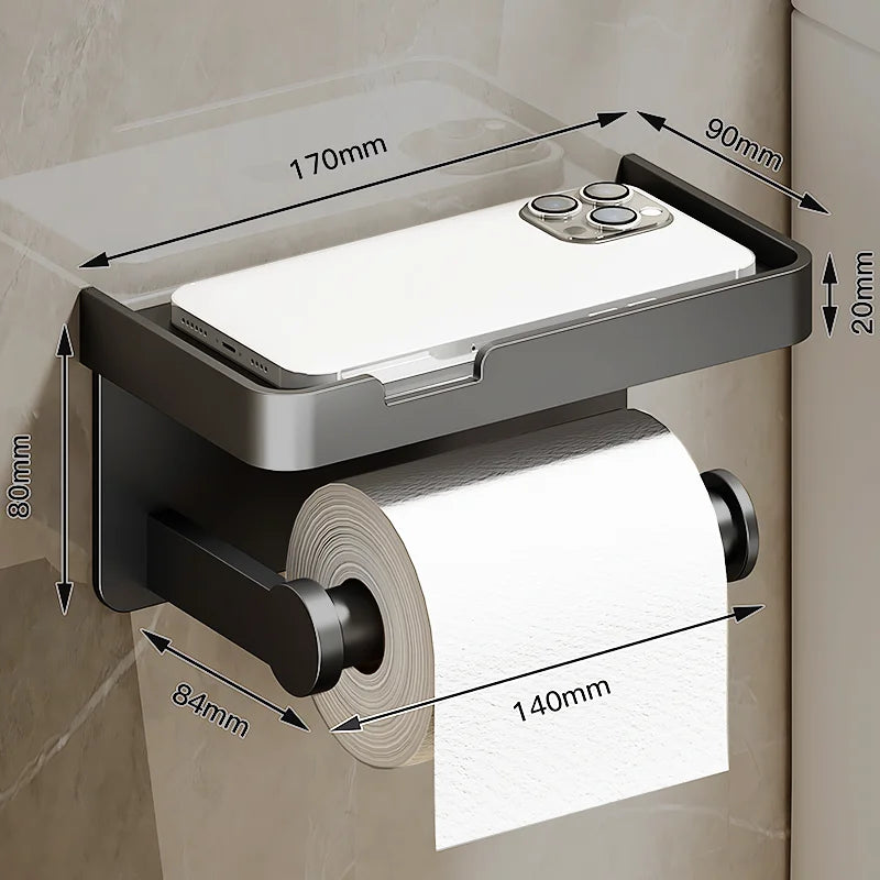Porte-Papier Toilette Mural Aluminium avec Tablette, à l'Unité ou Lot de 2, 4 Finitions