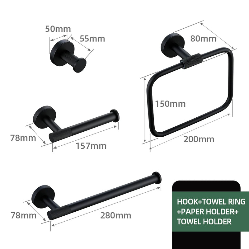 Accessoires Salle de Bain Noir Mat à la Pièce ou en Kit