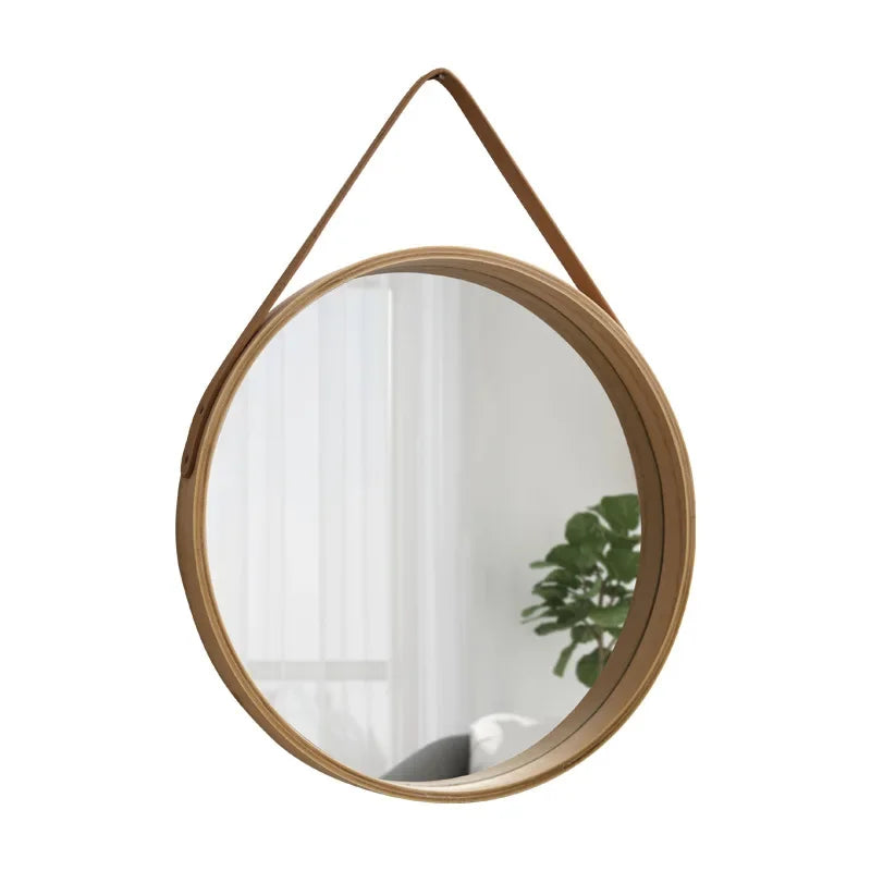 Miroir Mural Rond Bois Sans Perçage Bordure Épaisse