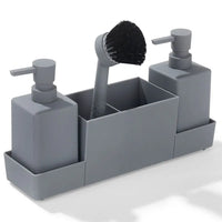Distributeur de Savon Cuisine Double avec Plateau, Porte-Éponge et Brosse