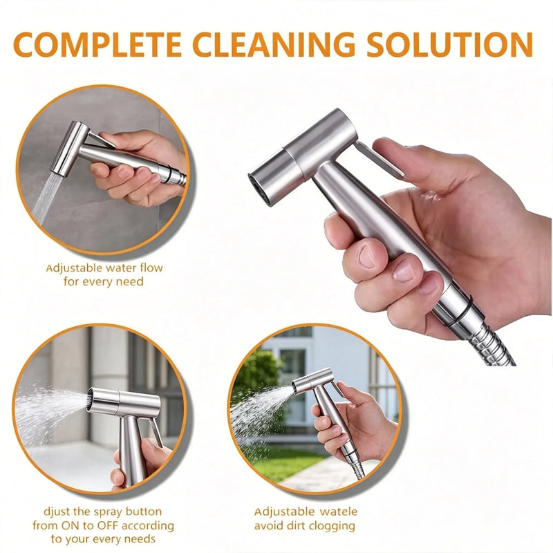 Douchette WC Inox Kit avec Flexible Spiralé 3 m, Noir ou Argent