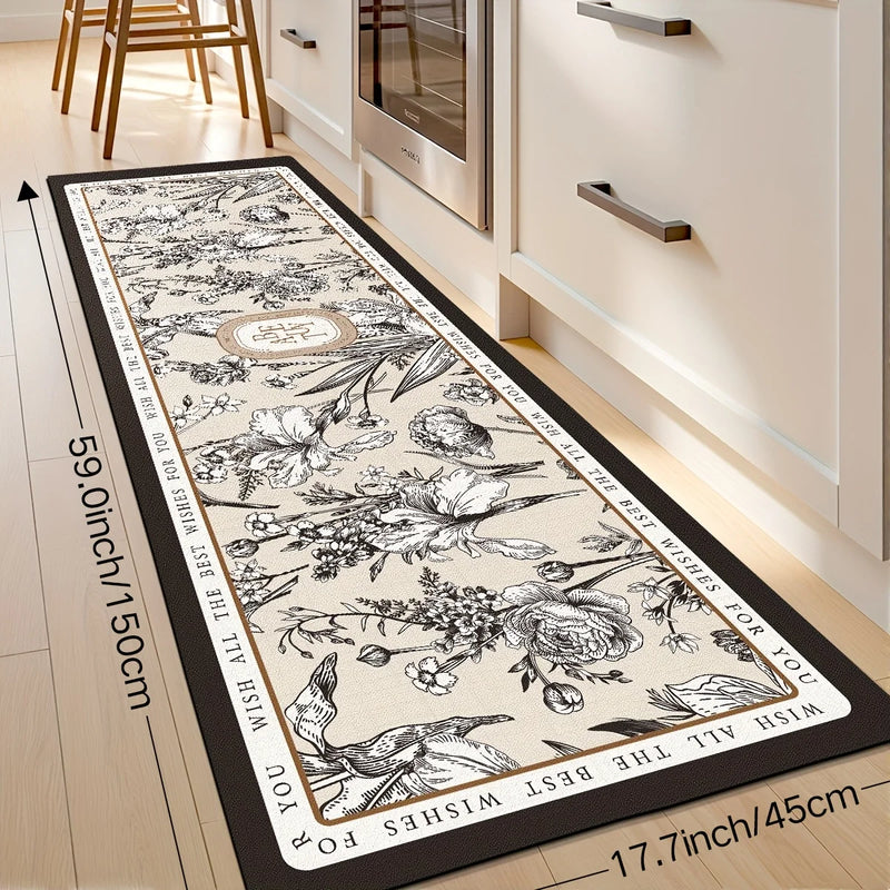 Tapis de Cuisine Vintage à Motif Floral Antidérapant, Lot de 2 ou à la Pièce