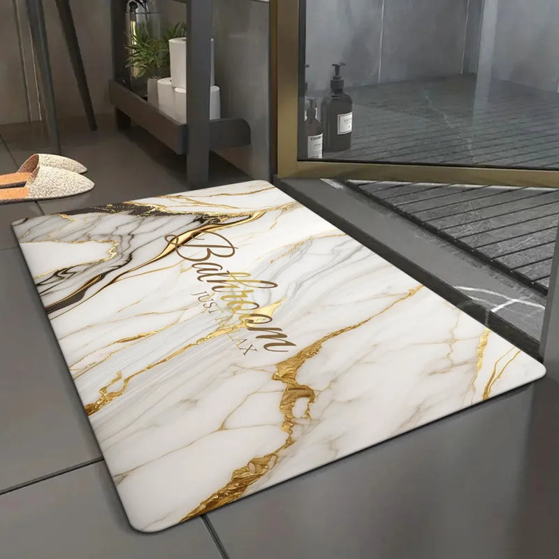 Tapis de Bain Marbre Blanc et Doré Antidérapant