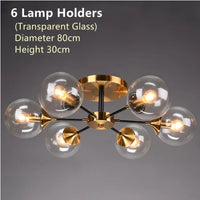 Plafonnier Cuisine Design à Globes en Verre 3 à 10 Lampes, Doré