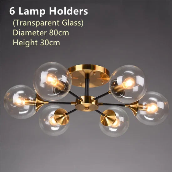 Plafonnier Cuisine Design à Globes en Verre 3 à 10 Lampes, Doré