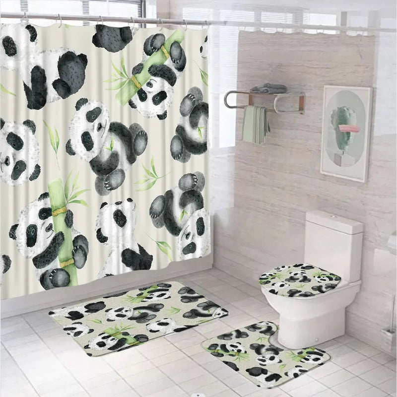 Rideau de Douche Panda 180x180 cm et Tapis Assortis à la Pièce