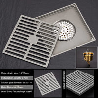 Bonde de Douche Carrée Laiton Anti-Odeur 12 ou 15 cm