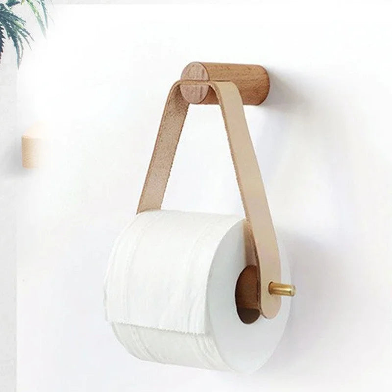 Porte-Serviette Mural en Bois, Corde ou Cuir