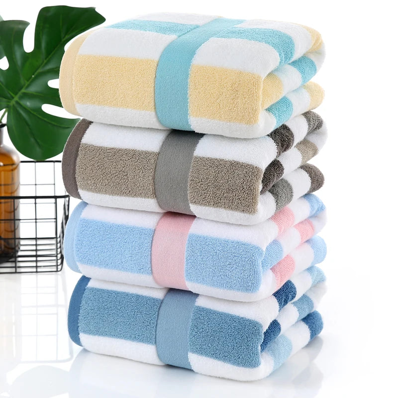 Serviette de Bain Éponge Rayée 70 x 140 cm en 4 Coloris