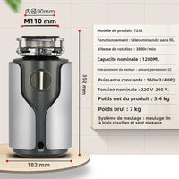 Broyeur d'Évier 560 W avec Interrupteur Sans Fil, Meulage en 7 Niveaux