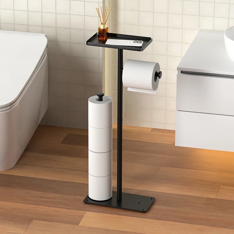 Porte-Papier Toilette sur Pied Noir avec Réserve, avec ou sans Tablette
