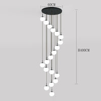 Suspension Cuisine Spirale Globes Blancs, Escalier ou Îlot, 3 à 25 Têtes
