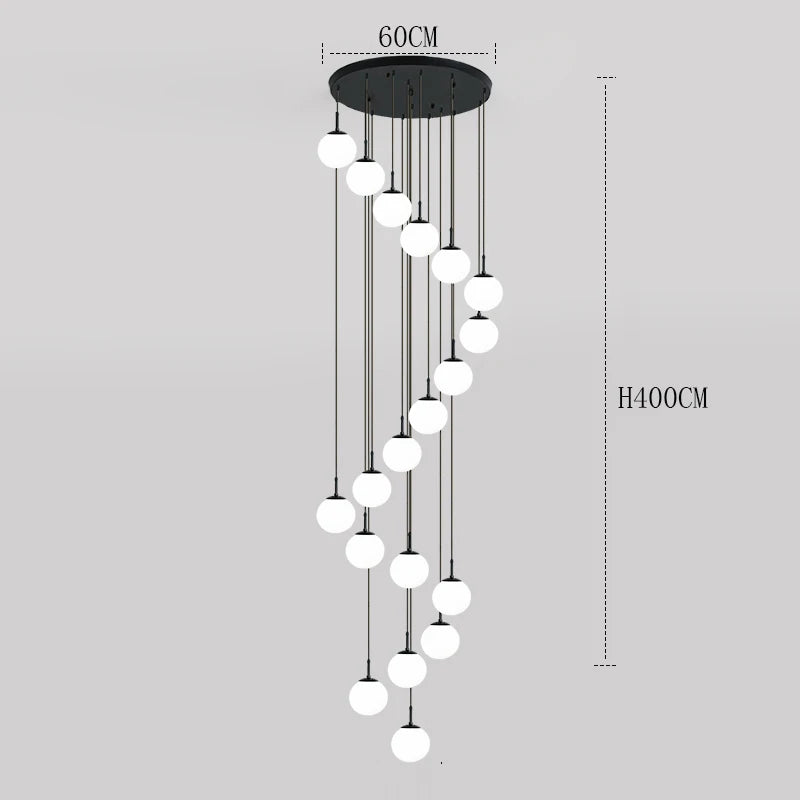 Suspension Cuisine Spirale Globes Blancs, Escalier ou Îlot, 3 à 25 Têtes