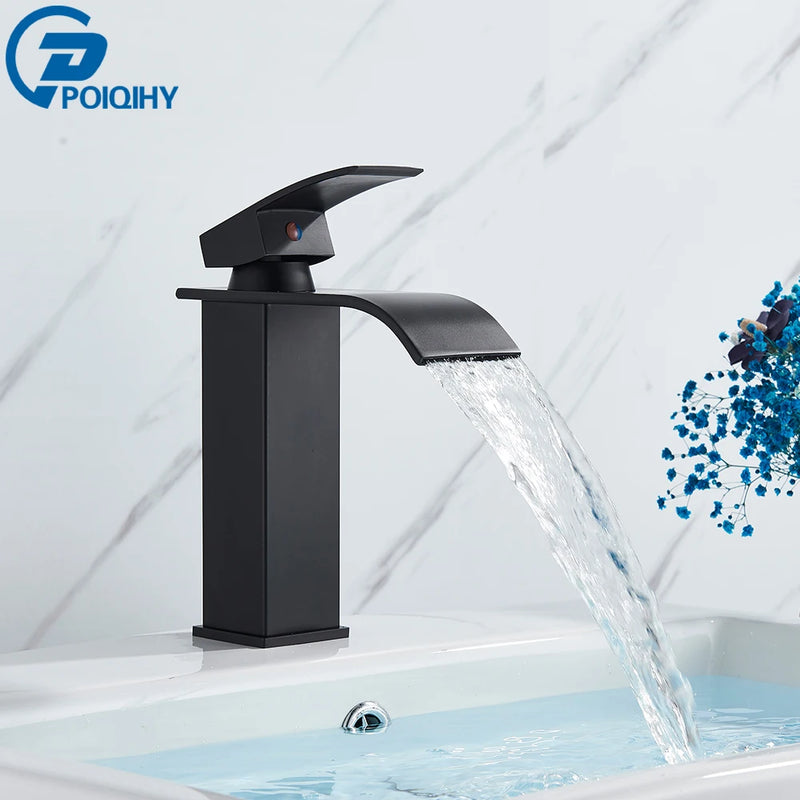 Mitigeur Lavabo Cascade Carré Noir Mat