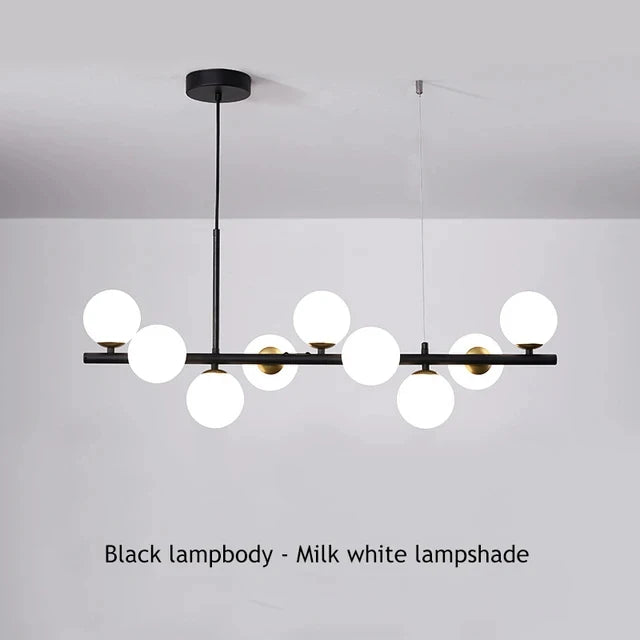 Suspension Cuisine Îlot Globes Verre, 7 à 11 Têtes, Lumière 3 Teintes
