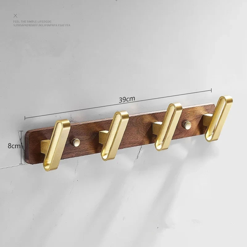 Patère Murale Bois et Aluminium Doré Brossé Multi-Crochets