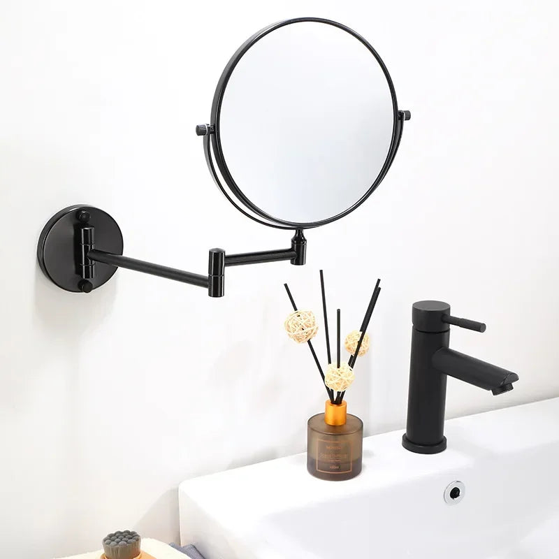 Miroir Grossissant Mural Noir Double Face Bras Extensible 20 cm