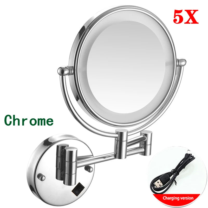 Miroir Grossissant Mural LED Double Face en Laiton 3x ou 5x