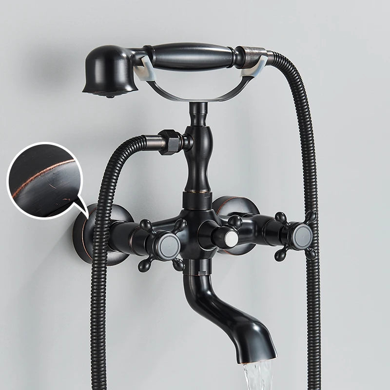 Robinet Baignoire Douche Rétro à Double Poignée, avec Douchette