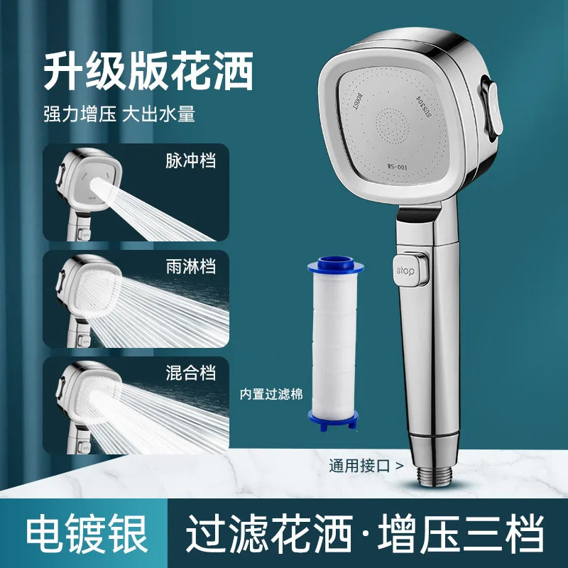 Pommeau de Douche Réglable 3 Modes Économie d'Eau Noir