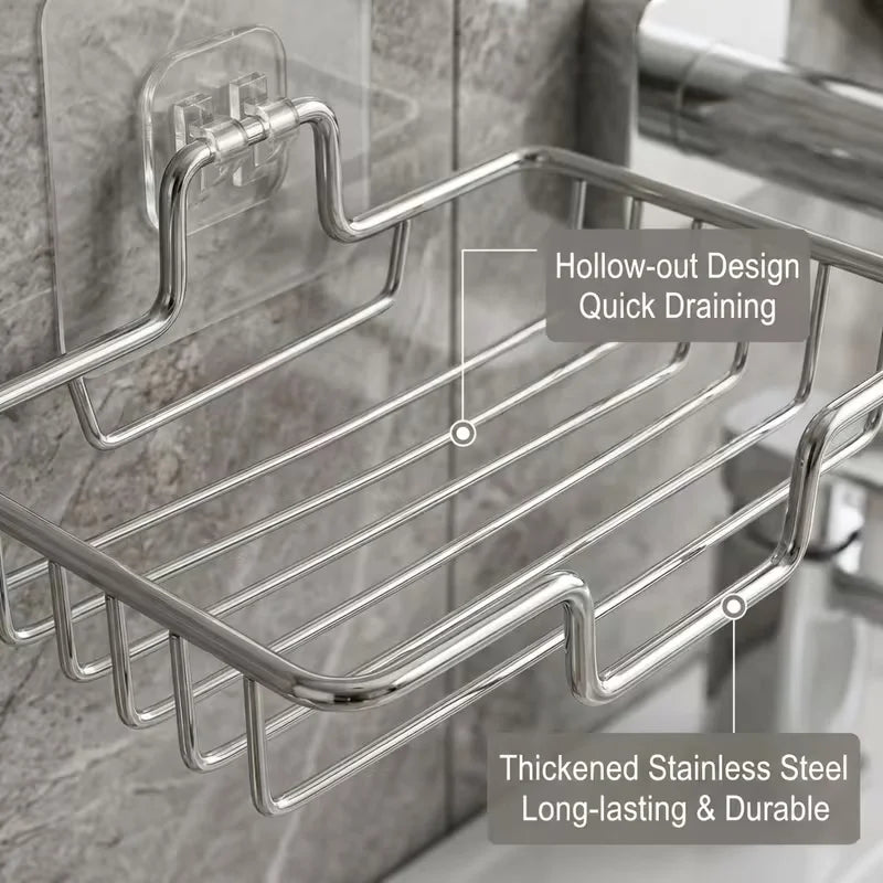 Porte-Savon Mural Inox Sans Perçage avec Drainage, 1 à 3 Pièces