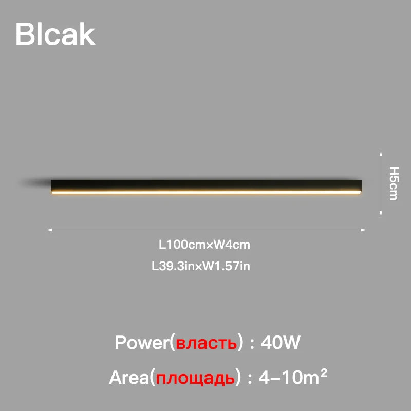 Plafonnier Cuisine LED Linéaire Noir ou Blanc, 60 à 200 cm