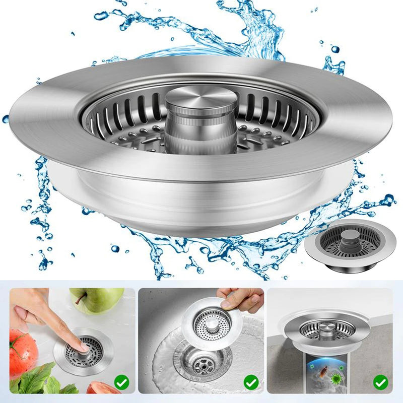Bonde Crépine de Vidange Évier Cuisine Anti-Colmatage Inox