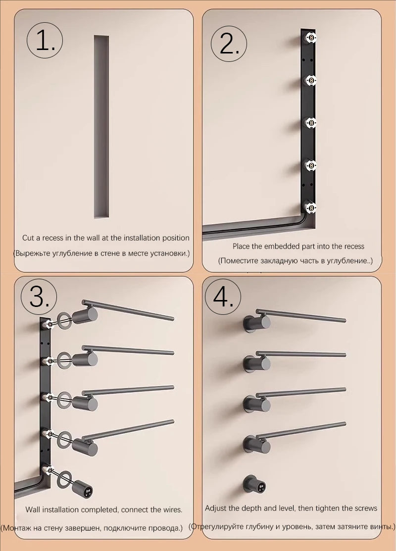 Sèche-Serviette Électrique Encastré 3 ou 4 Barres Rotatives Inox 50 cm