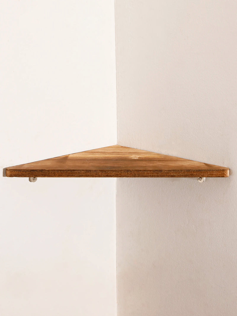 Étagère d'Angle Murale en Bois Brûlé, Étagère Seule ou Lot de 3