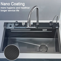 Évier Cuisine Inox 1 Bac Multifonction avec Robinet, 60 à 75 cm