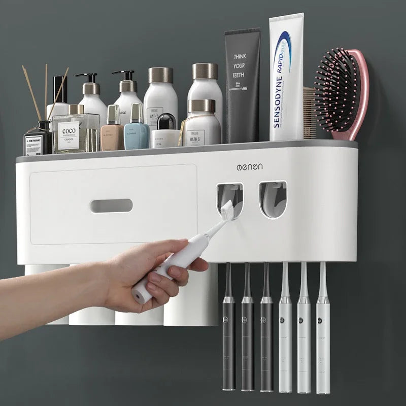 Porte-Brosse à Dents Mural Magnétique, Distributeur de Dentifrice, 1 à 5 Gobelets