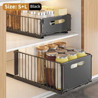 Organisateur de Placard de Cuisine Coulissant, 2 Paniers sur Rails, Noir