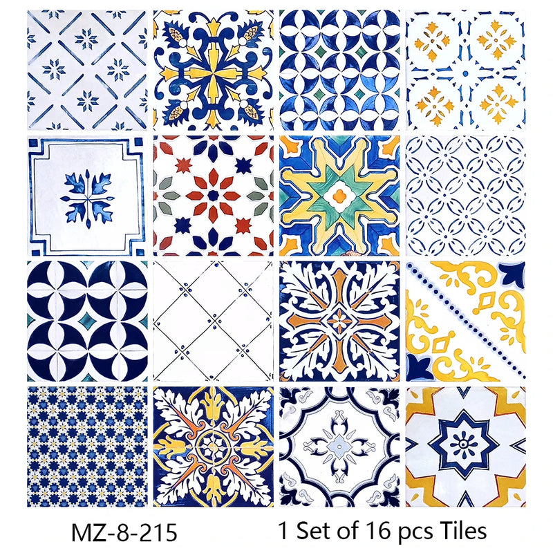 Lot de 16 Stickers Carrelage Adhésifs Motif Aquarelle