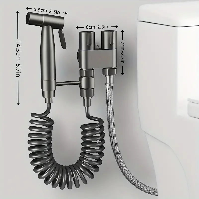 Robinet d'Angle Double Sortie, Douchette WC en Option, Noir Chromé Gris