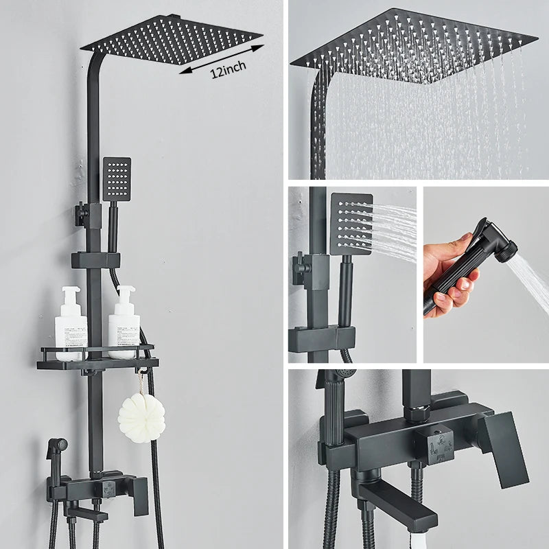 Colonne de Douche Carrée 3 ou 4 Voies avec Bec de Bain