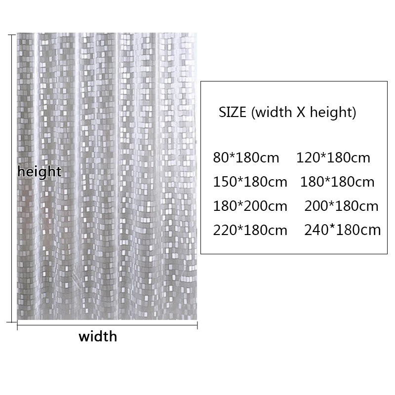Rideau de Douche Transparent 3D PVC Mosaïque ou Galets, 8 Dimensions