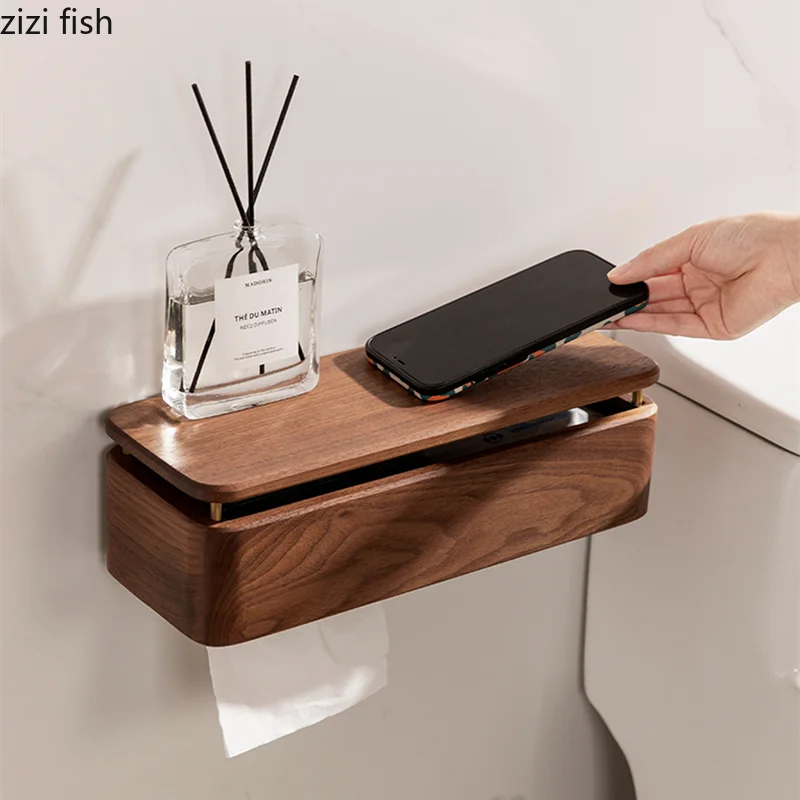 Porte-Papier Toilette et Boîte à Mouchoirs Murale en Bois, 4 Formats